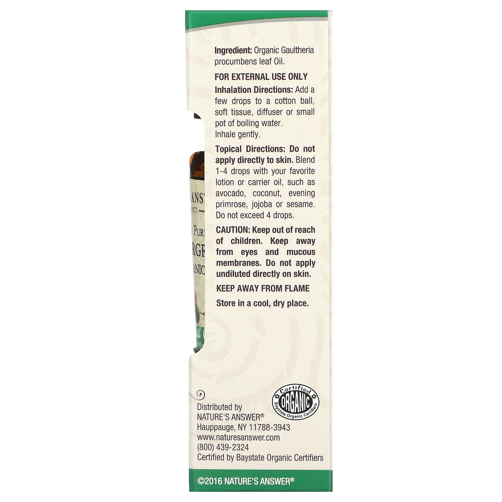 Nature's Answer, 100% Pure Organic Essential Oil, Wintergreen, 0.5 fl oz (15 ml) - Image 2