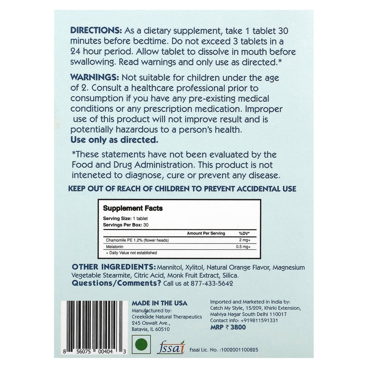 Creekside Natural Therapeutics Orange Dream Sleep Aid for Kids 30 EZ Melts - Image 2