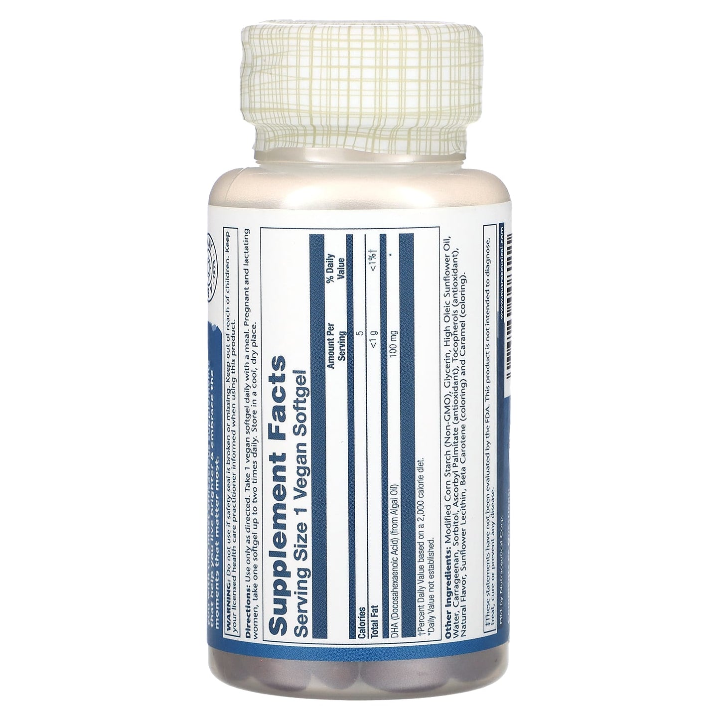 Solaray, DHA, Plant Sourced, 100 mg, 60 Vegan Softgels - Image 2