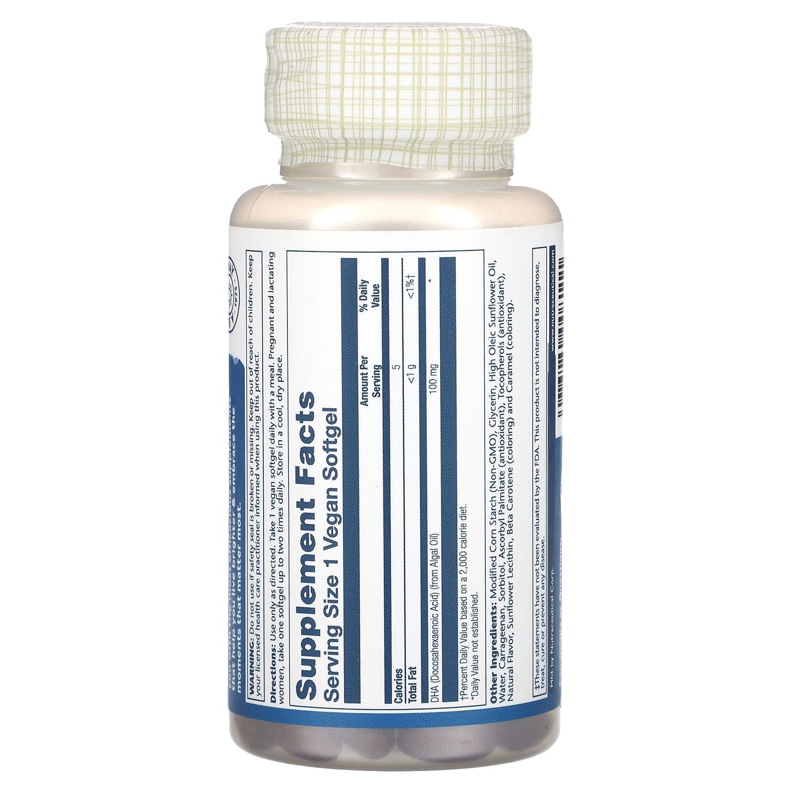 Solaray, DHA, Plant Sourced, 100 mg, 60 Vegan Softgels - Image 2