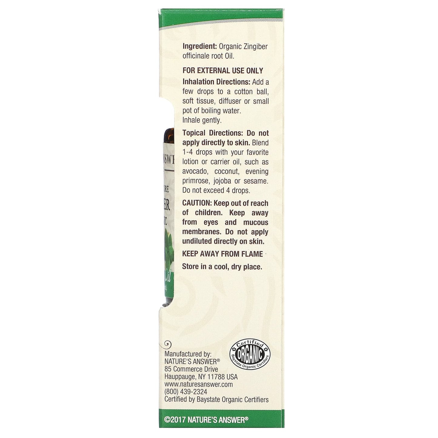 Nature's Answer, 100% Pure Organic Essential Oil, Ginger, 0.5 fl oz (15 ml) - Image 2