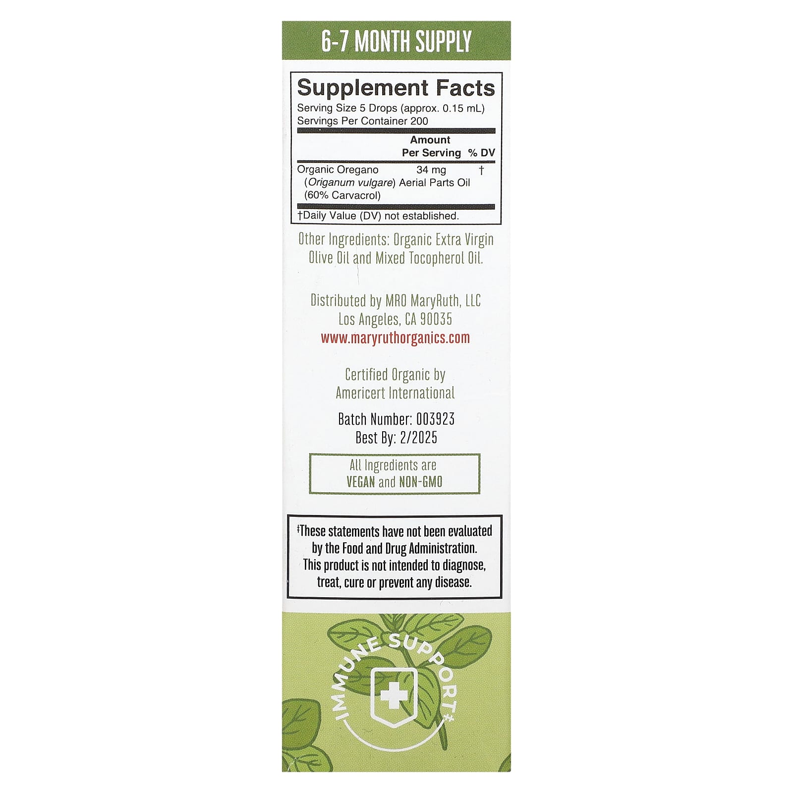 MaryRuth's, Organic Oil of Oregano Liquid Drops, 34 mg, 1 fl oz (30 ml)