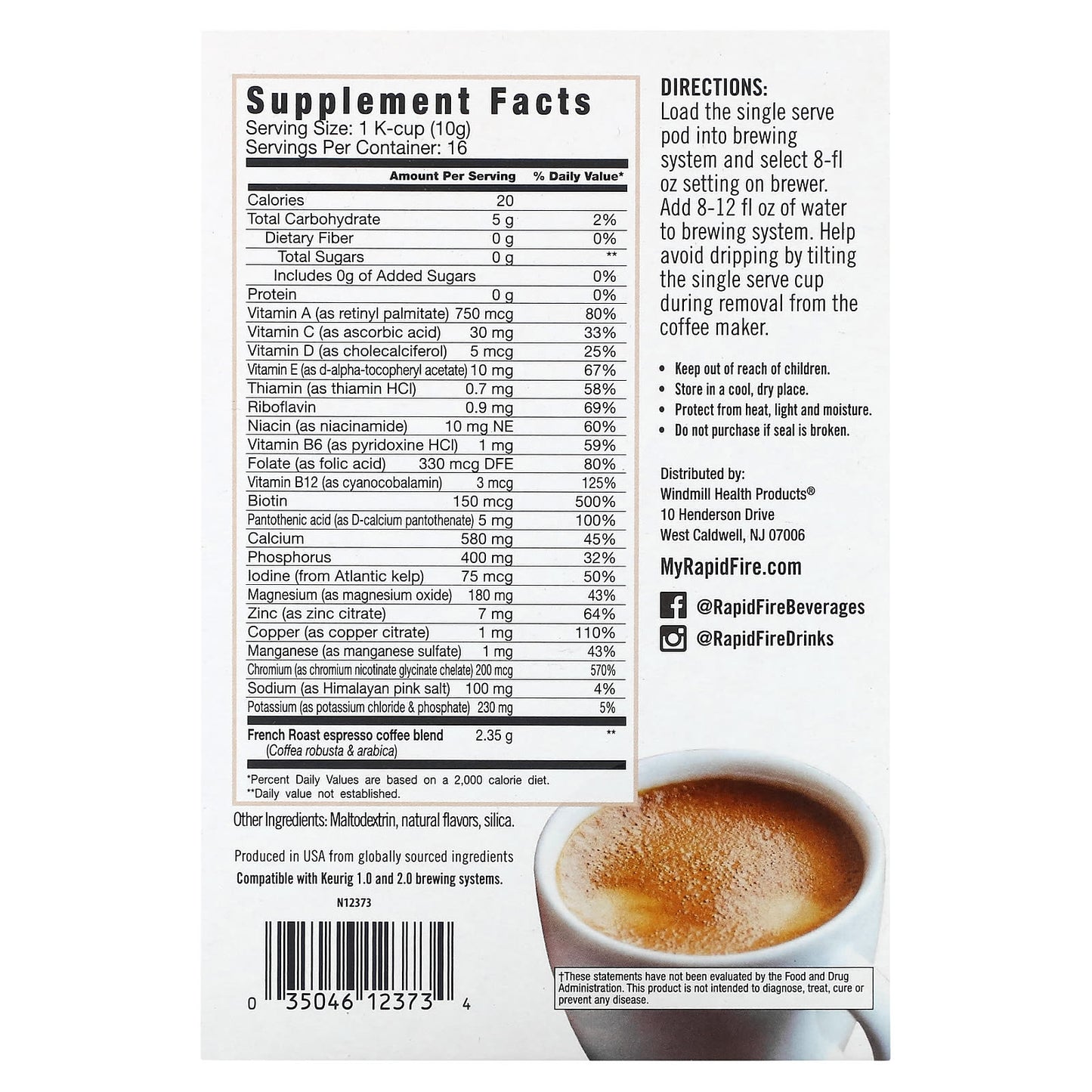 RAPIDFIRE, Vita-Brew, Vitamin Enhanced Coffee, French Roast Espresso Blend, 16 K-Cup, 0.35 oz (10 g) Each - Image 2