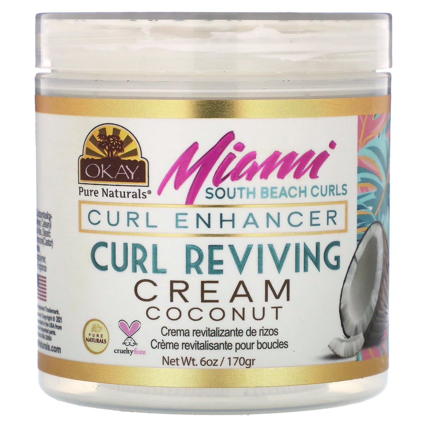 Okay Pure Naturals, Miami South Beach Curls, Curl Enhancer, Curl Reviving Cream, 6 oz (170 g) - Image 1