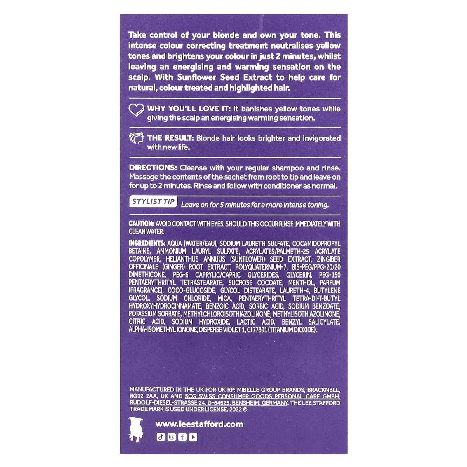 Lee Stafford, Bleach Blondes, Purple Toning Hot Shots, 4 Sachets, 0.5 fl oz (15 ml) - Image 2