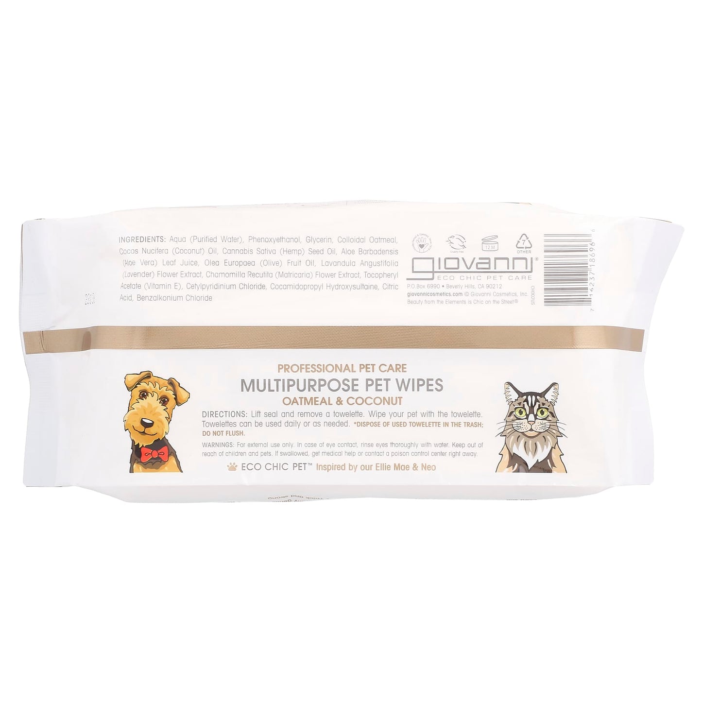 Giovanni Pet Care Wipes - Oatmeal & Coconut, Fragrance-Free for Dogs & Cats - Image 2