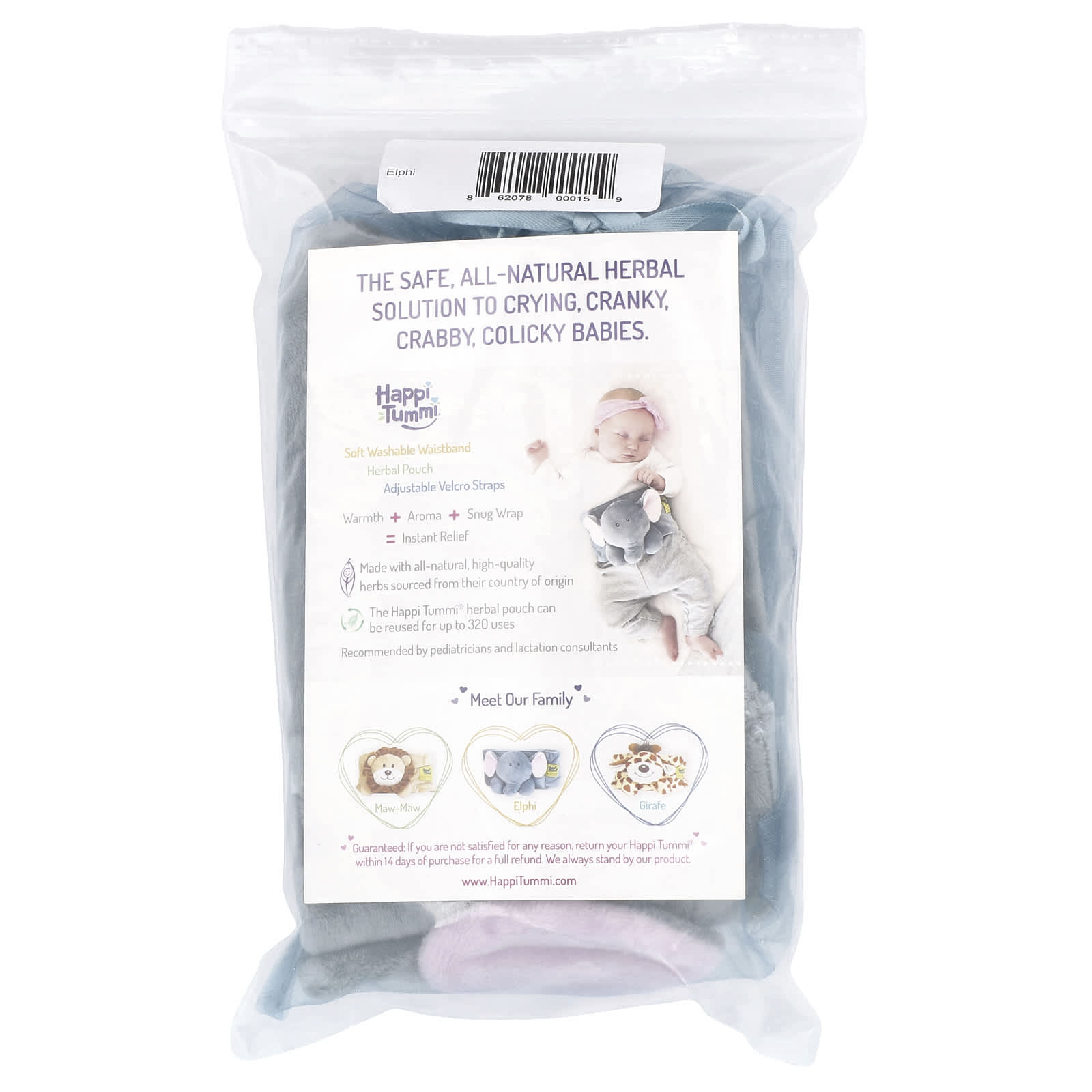 Happi Tummi, Colic & Gas Relief for Babies & Infants, Soft Washable Waistband, Elphi, 1 Count