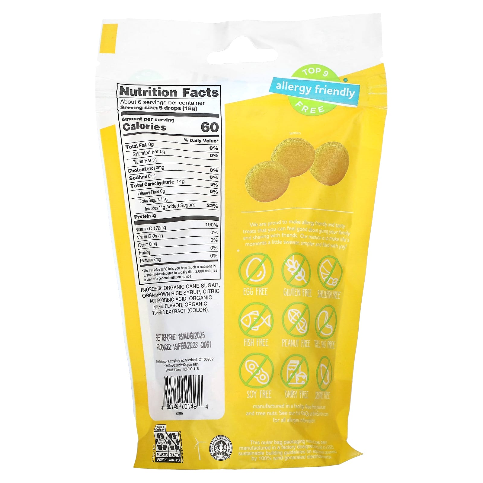 YumEarth, Organic Hard Candies, Lemon, 3.3 oz (93.6 g) - Image 2