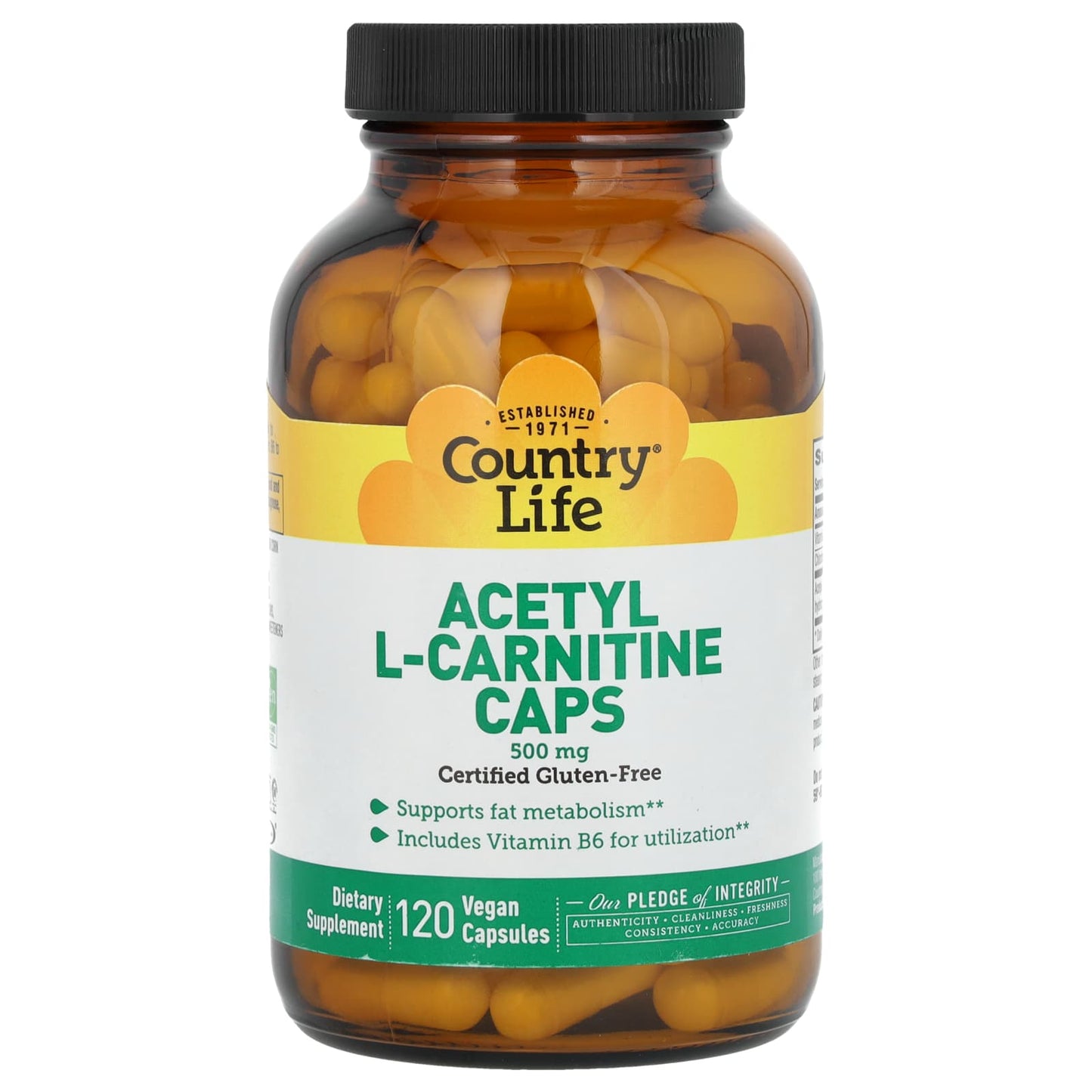 Country Life Acetyl L-Carnitine Capsules 500mg, 120 Vegan Capsules - Image 1