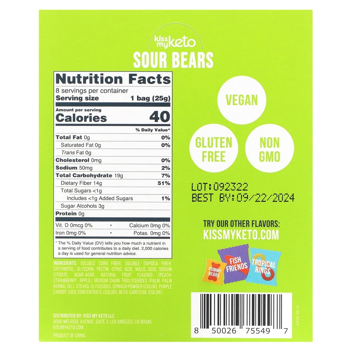 Kiss My Keto, Gummy Candy, Sour Bears, 8 Bags, 0.88 oz (25 g) - Image 2