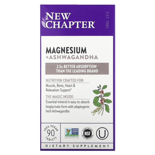New Chapter, Magnesium + Ashwagandha , 90 Vegan Tablets - Image 1