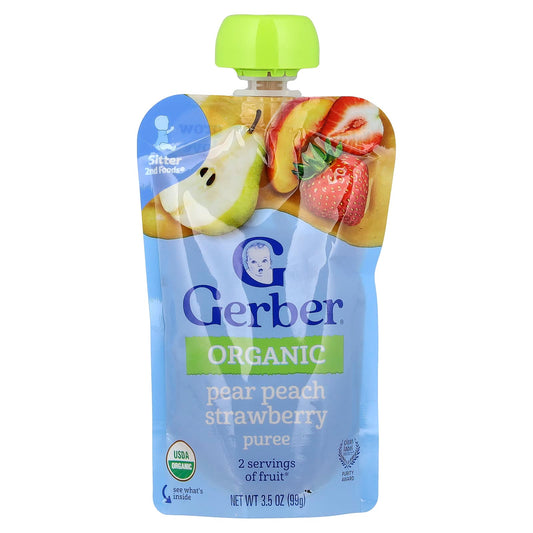 Gerber Organic Baby Food, Pear, Peach, Strawberry, 3.5 oz, 2nd Foods - Image 1