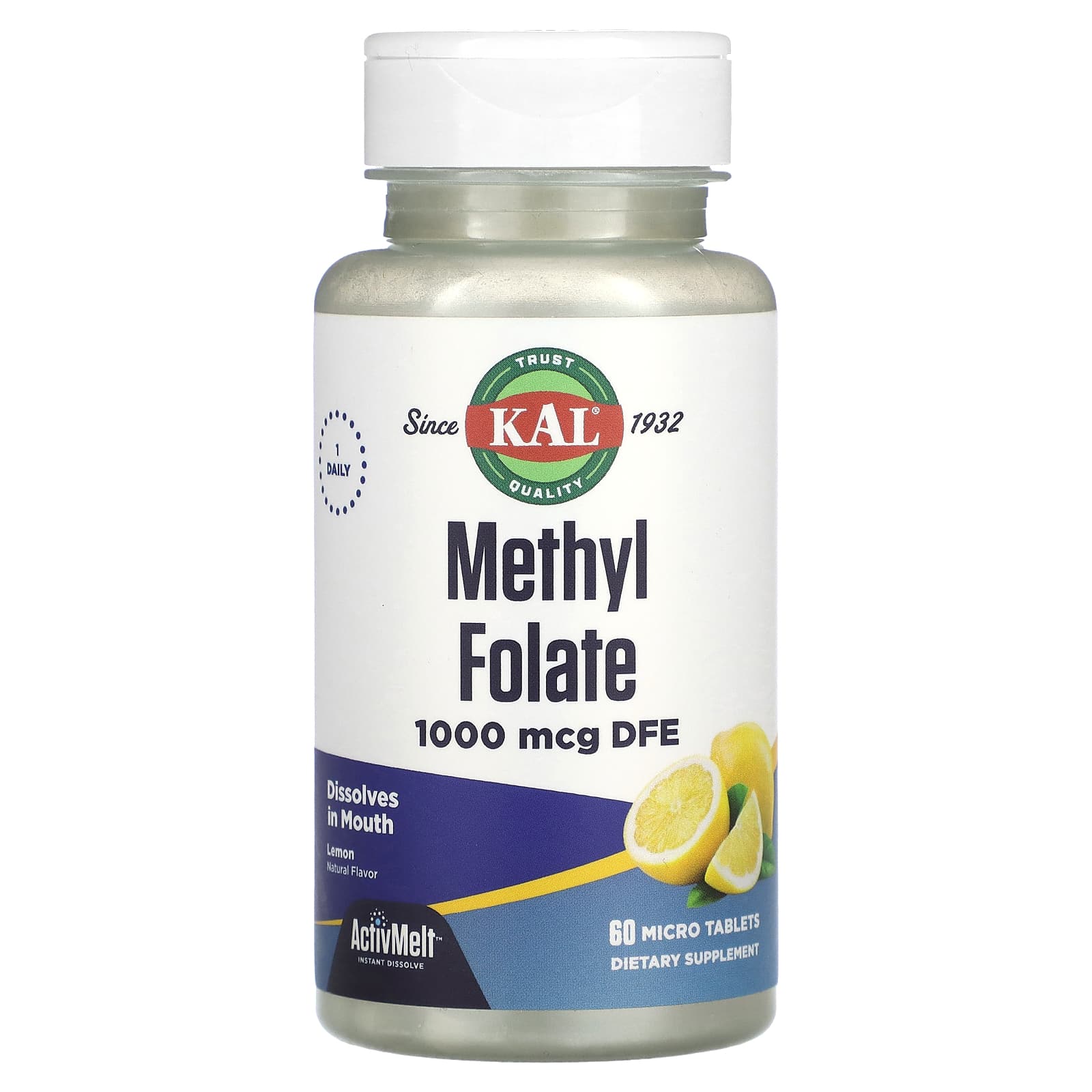 KAL, Methyl Folate, Lemon, 1,000 mcg DFE, 60 Micro Tablets - Image 1