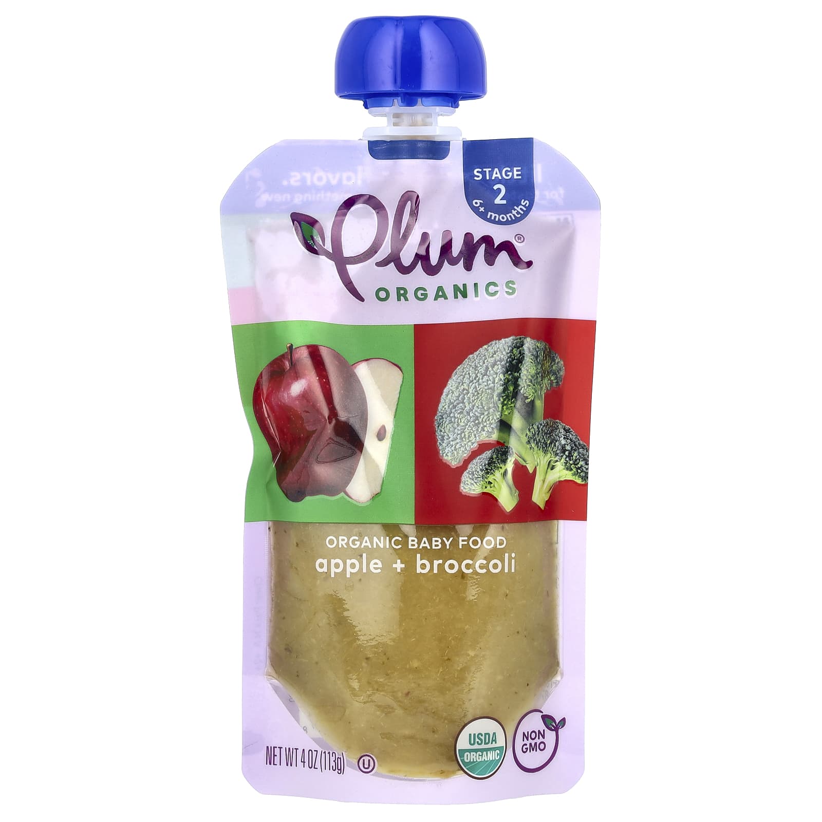 Plum Organics, Organic Baby Food, 6+ Months, Apple & Broccoli, 4 oz (113 g) - Image 1