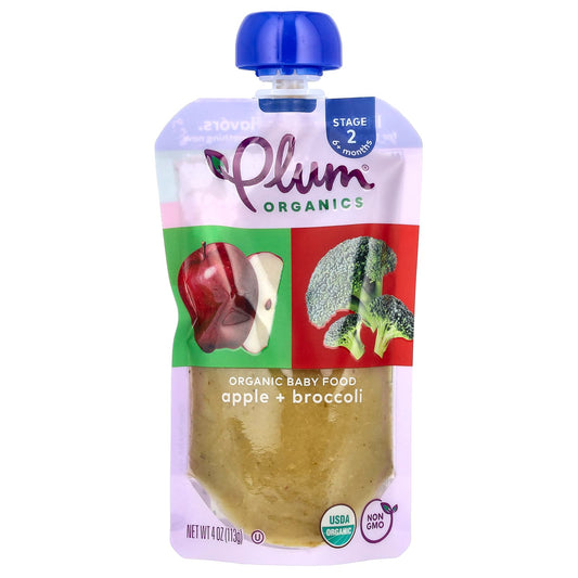 Plum Organics, Organic Baby Food, 6+ Months, Apple & Broccoli, 4 oz (113 g) - Image 1