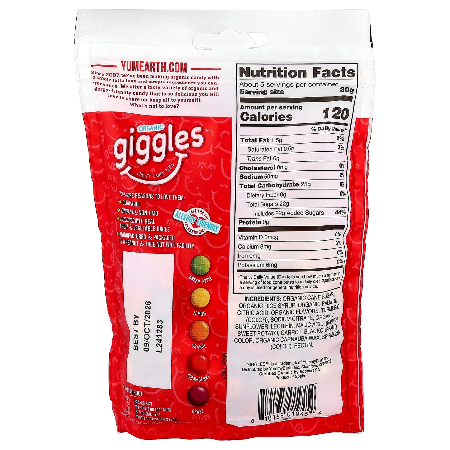 YumEarth, Organic Giggles™, Chewy Candy Bites, 5 oz (142 g) - Image 2