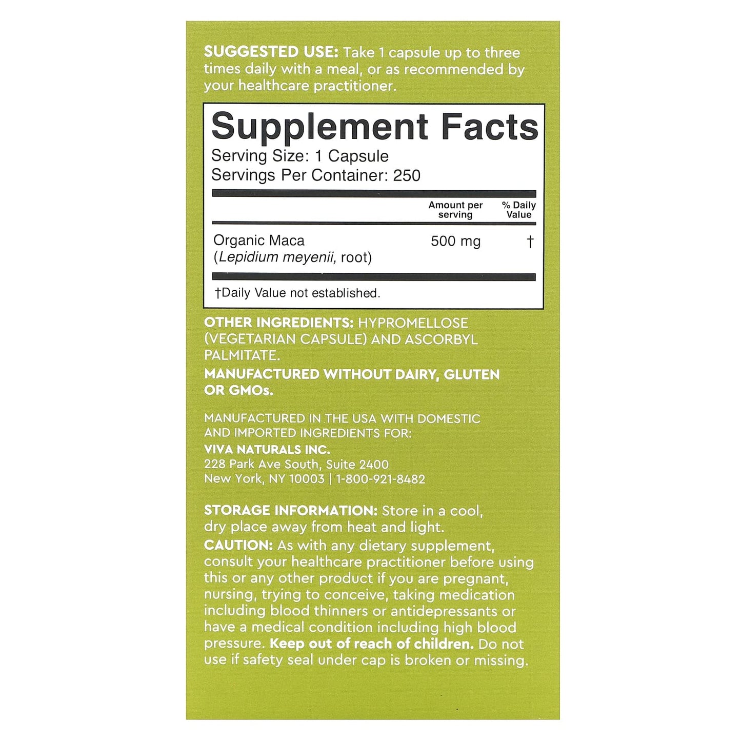 Viva Naturals, Peruvian Maca, Gelatinized, 500 mg, 250 Veggie Capsules - Image 2