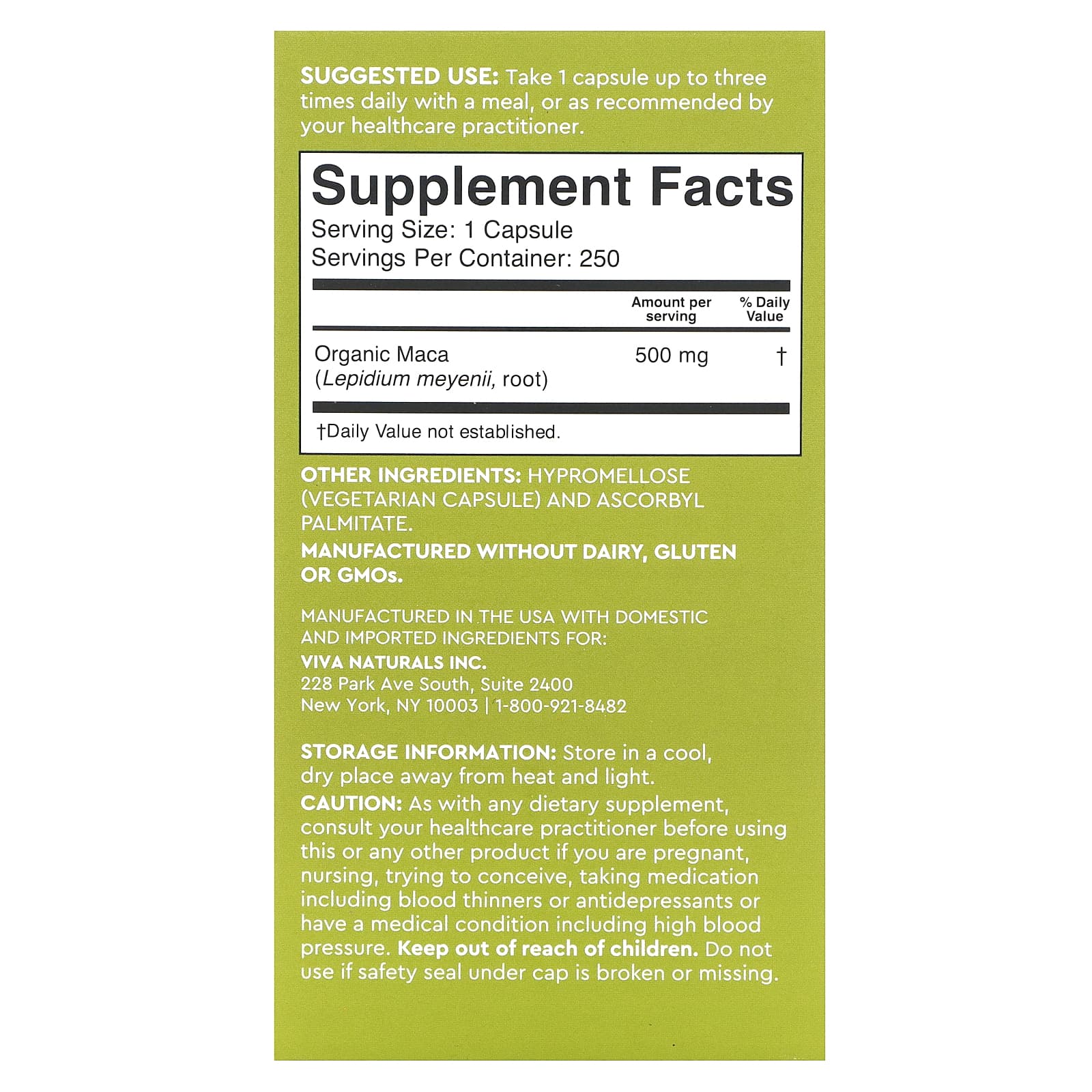 Viva Naturals, Peruvian Maca, Gelatinized, 500 mg, 250 Veggie Capsules - Image 2