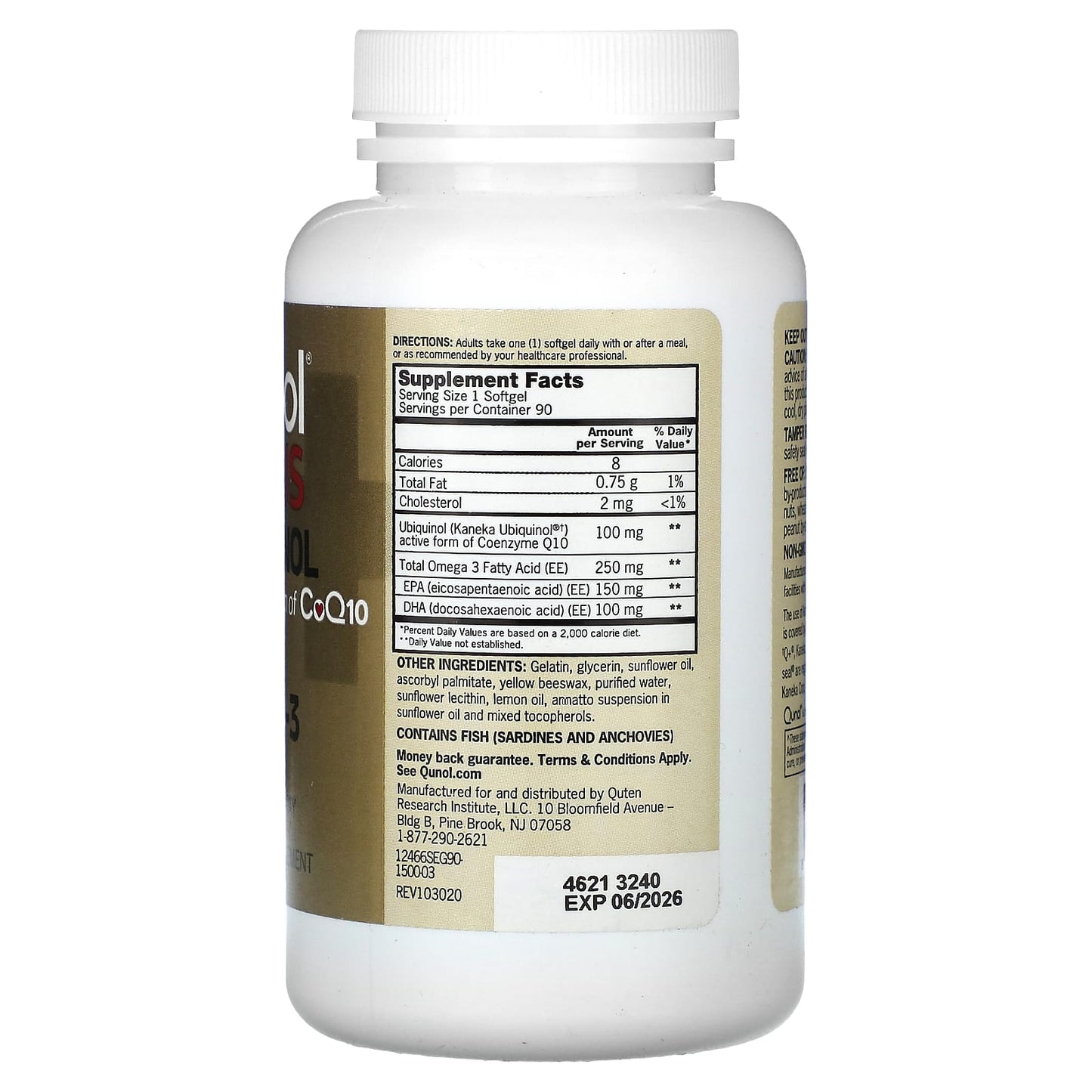 Qunol, Plus Ubiquinol + Omega-3, 100 mg + 250 mg, 90 Softgels - Image 2