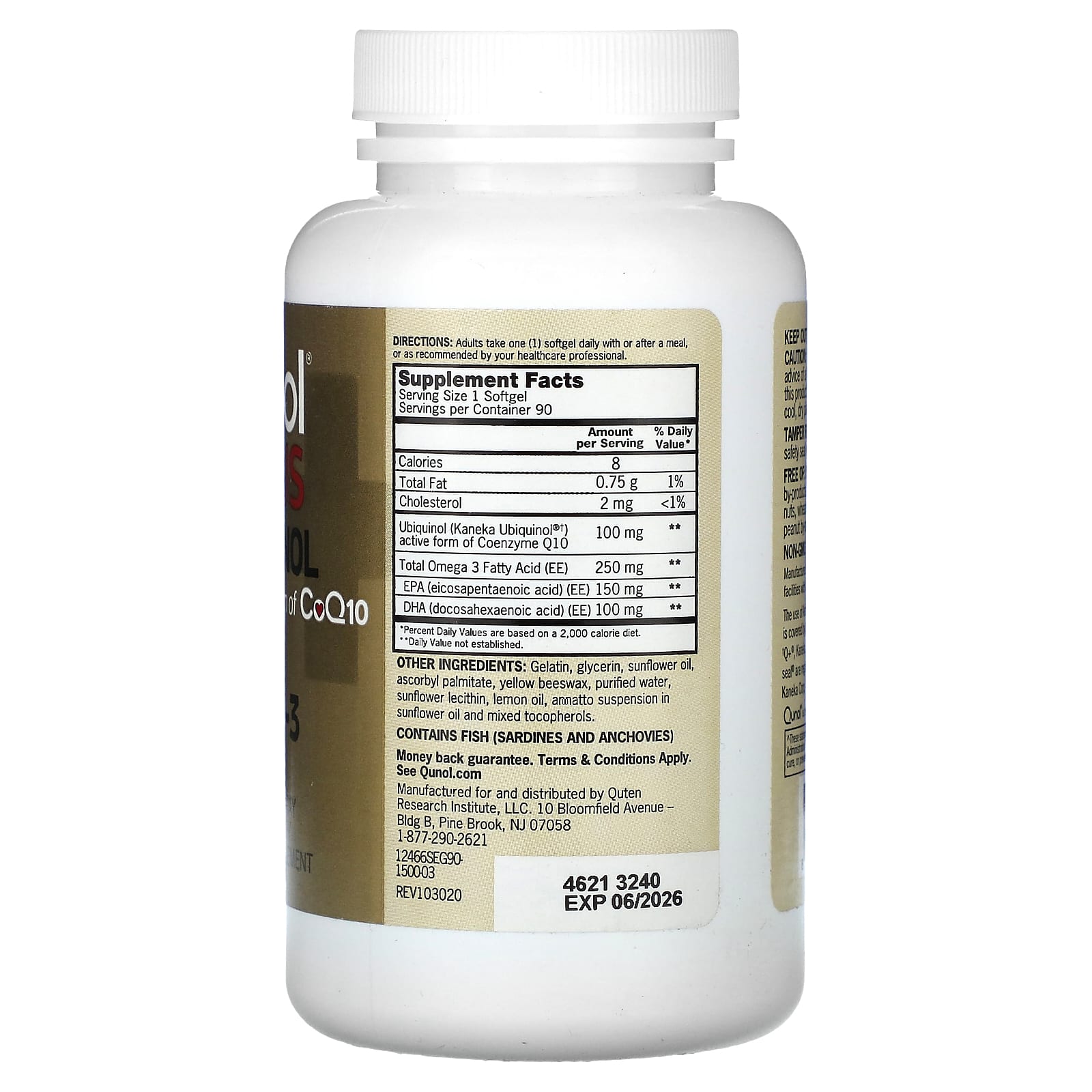 Qunol, Plus Ubiquinol + Omega-3, 100 mg + 250 mg, 90 Softgels - Image 2