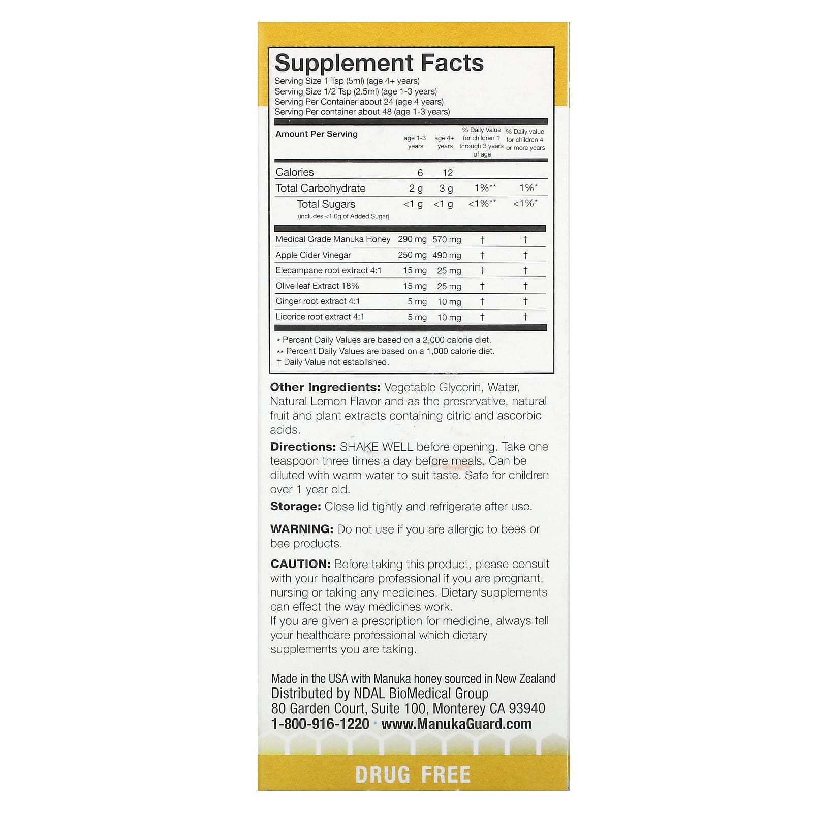 ManukaGuard, Manuka Honey, Kids Cough & Throat Syrup, Daytime, Honey Lemon, 4 fl oz (118 ml) - Image 2