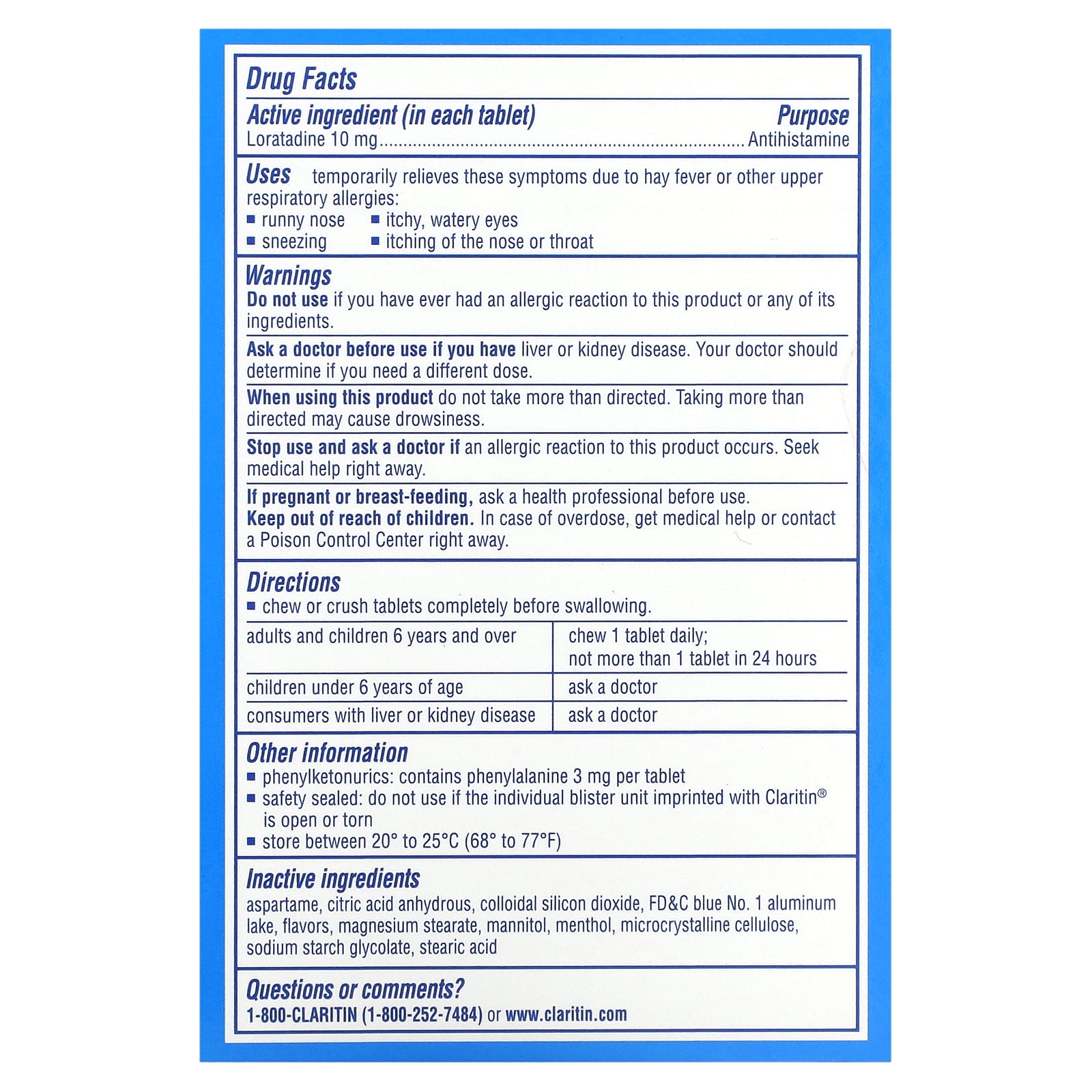 Claritin Non-Drowsy Chewables | Cool Mint 10mg, 24 Tablet Pack - Image 2