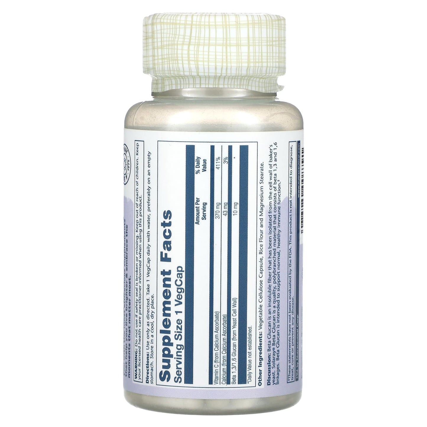 Solaray, Beta Glucan with Vitamin C, 60 VegCaps - Image 2
