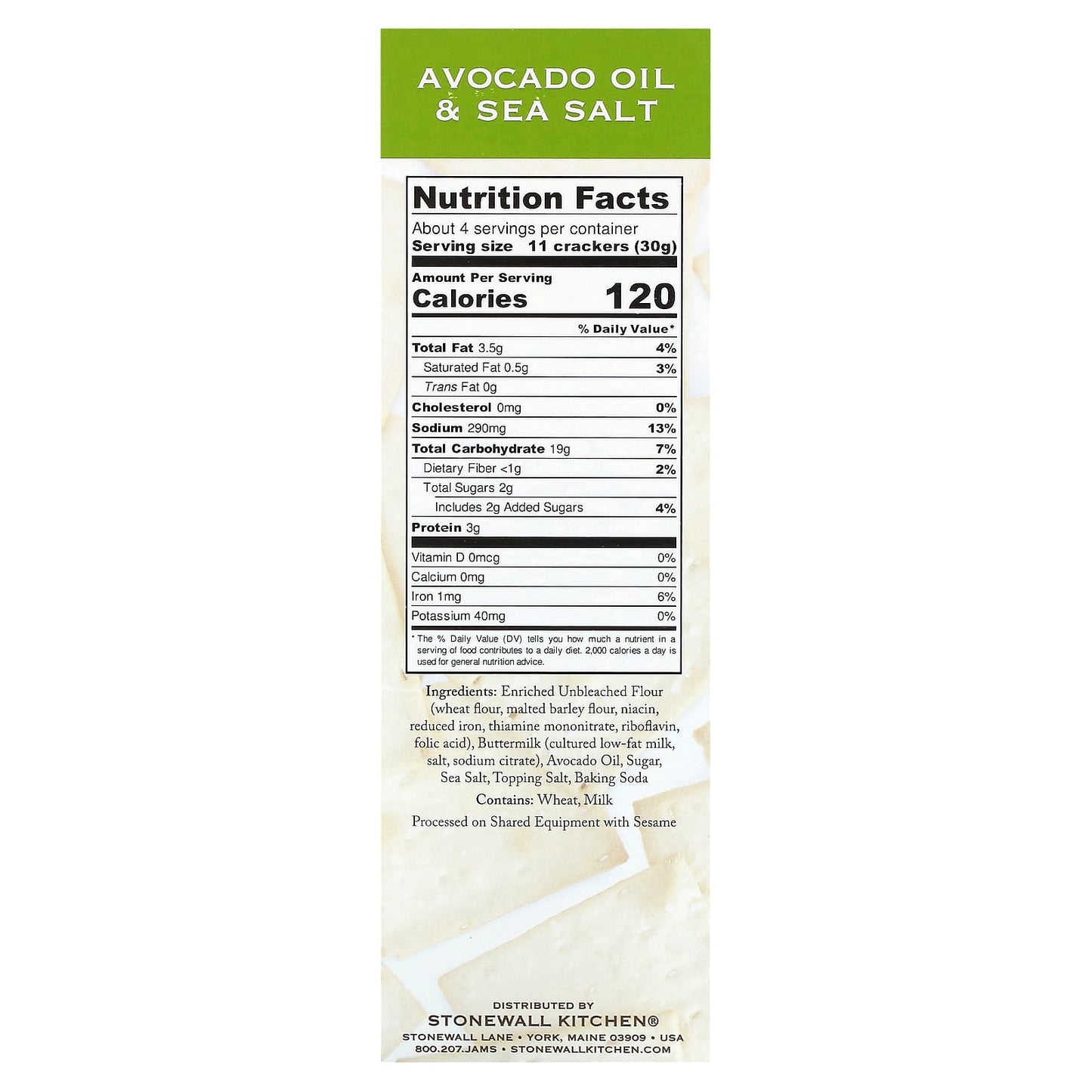 Stonewall Kitchen, Down East Crackers, Avocado Oil & Sea Salt, 4.4 oz (125 g) - Image 2
