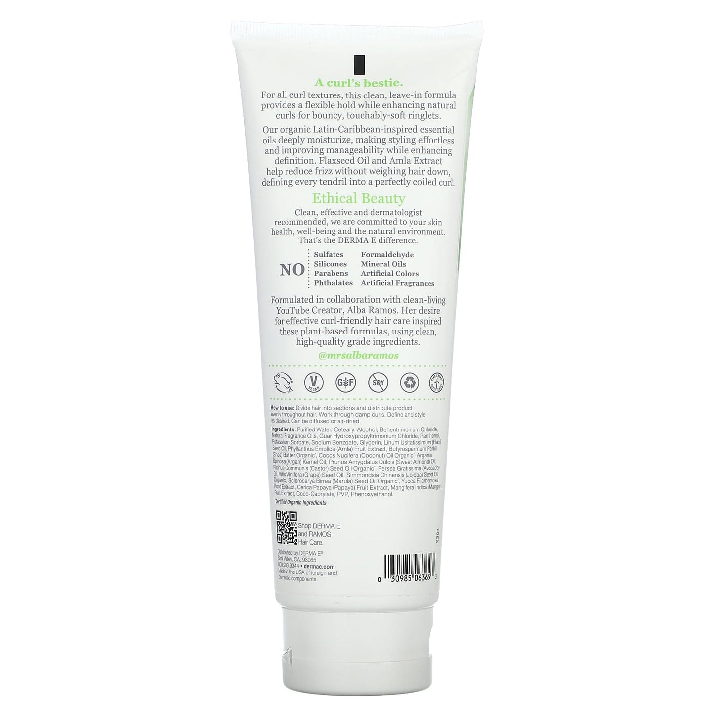 DERMA E Clean Curls Defining Cream + Leave-In, 8 fl oz (237 ml) - Image 2