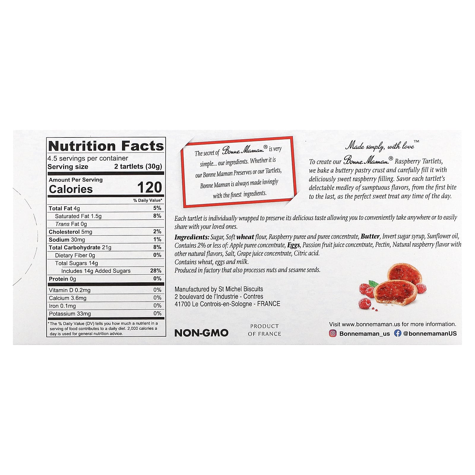 Bonne Maman Raspberry Tartlets, 9 Individually Wrapped Treats - Image 2