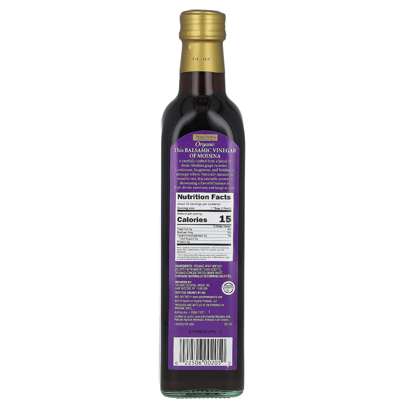 Spectrum Culinary, Organic Balsamic Vinegar of Modena, 16.9 fl oz (500 ml) - Image 2