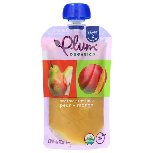 Plum Organics, Organic Baby Food, 6+ Months, Pear & Mango, 4 oz (113 g) - Image 1
