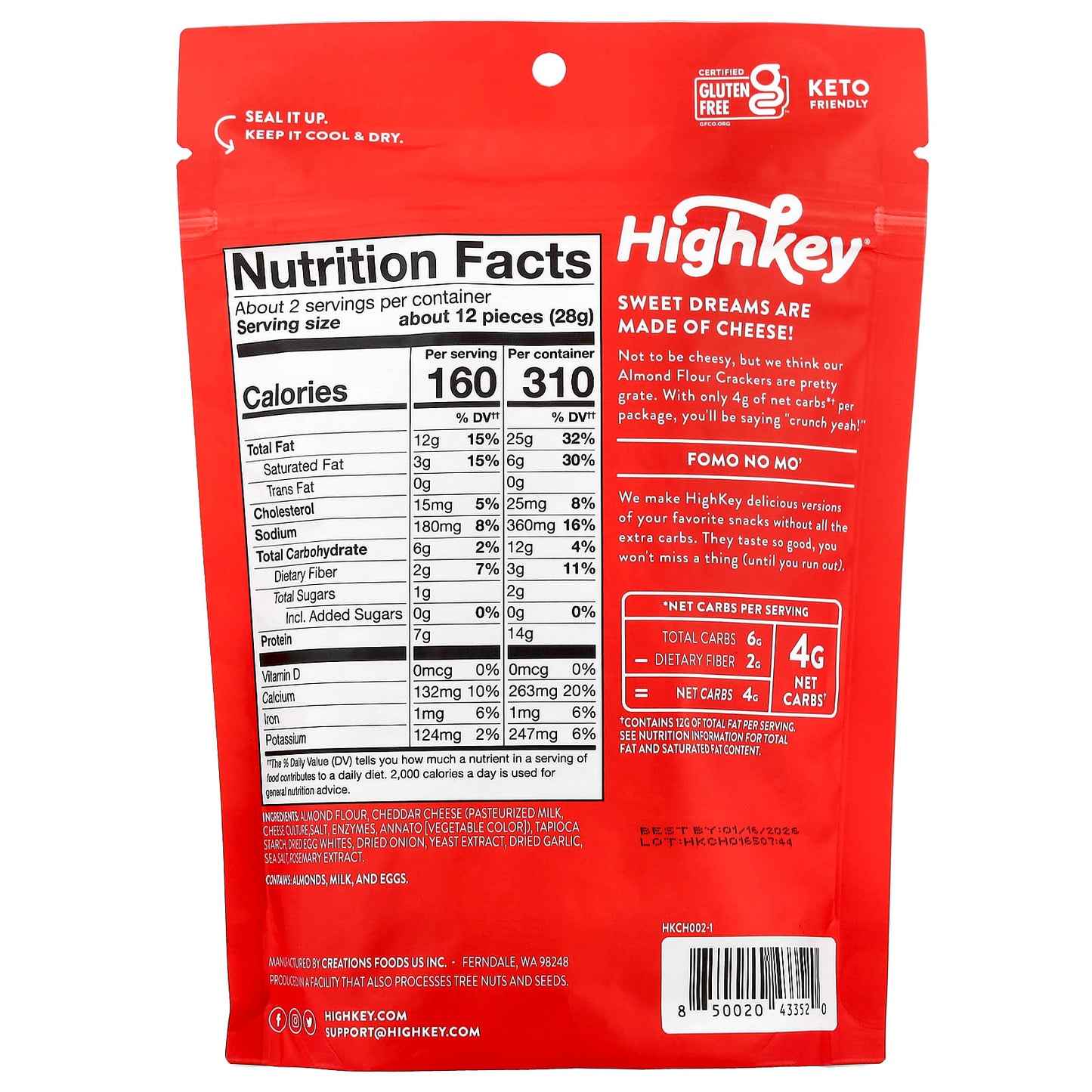 HighKey Almond Flour Cheddar Crackers - Low Carb Snacks, Keto Friendly - Image 2