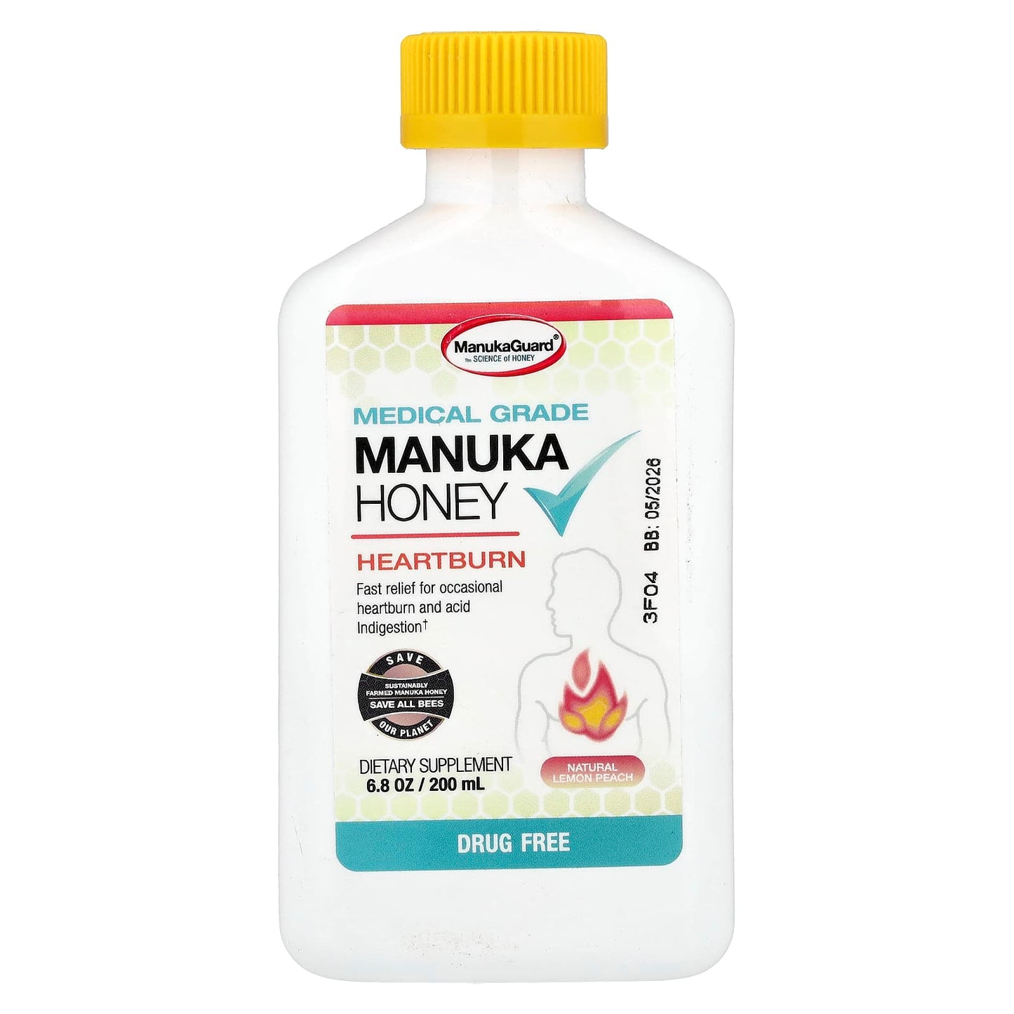 ManukaGuard, Medical Grade Manuka Honey, Natural Lemon Peach, 6.8 oz (200 ml) - Image 1
