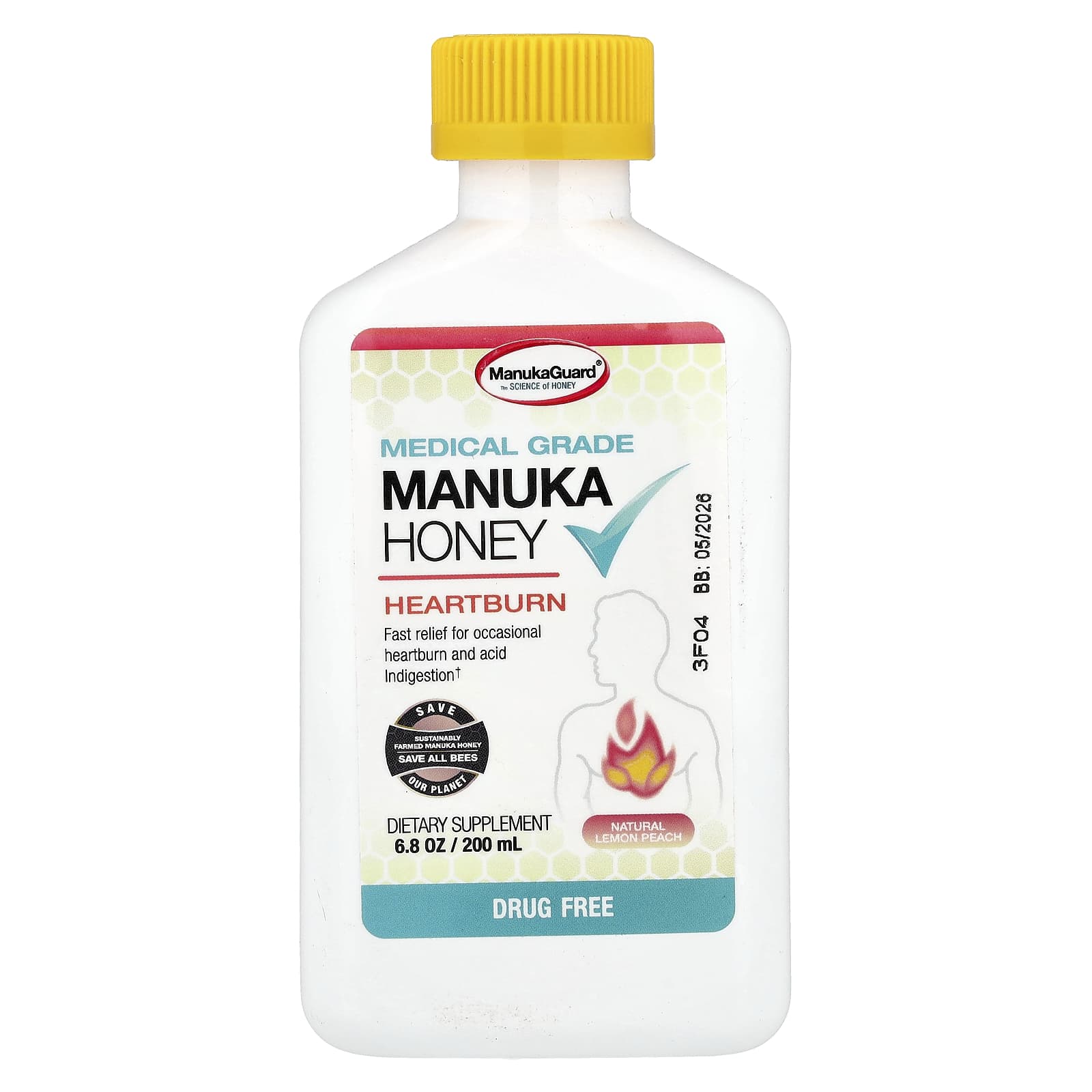 ManukaGuard, Medical Grade Manuka Honey, Natural Lemon Peach, 6.8 oz (200 ml) - Image 1