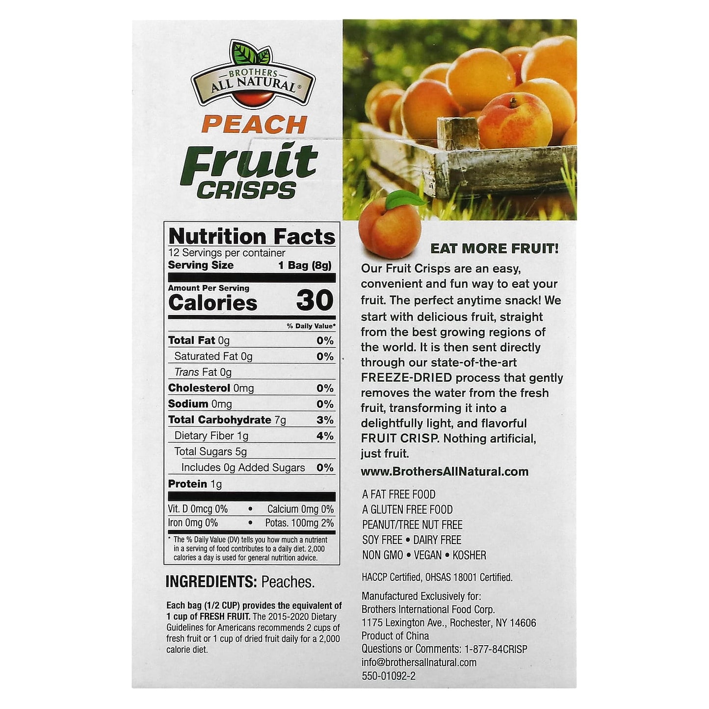 Brothers All Natural Freeze Dried Fruit Crisps, Peach, 12 Pack - Image 2