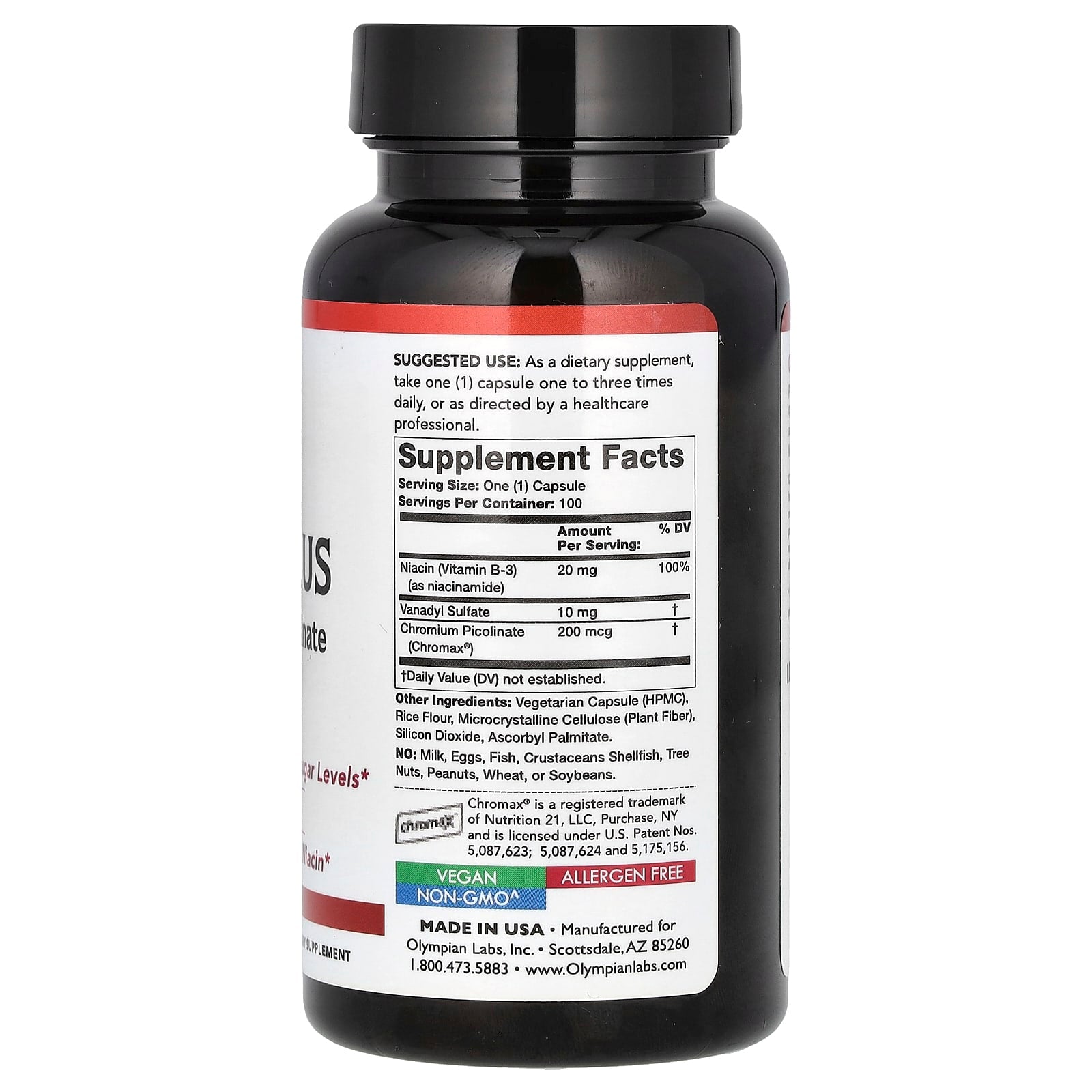 Olympian Labs, Vanadyl Plus with Chromium Picolinate, 100 Vegetarian Capsules - Image 2