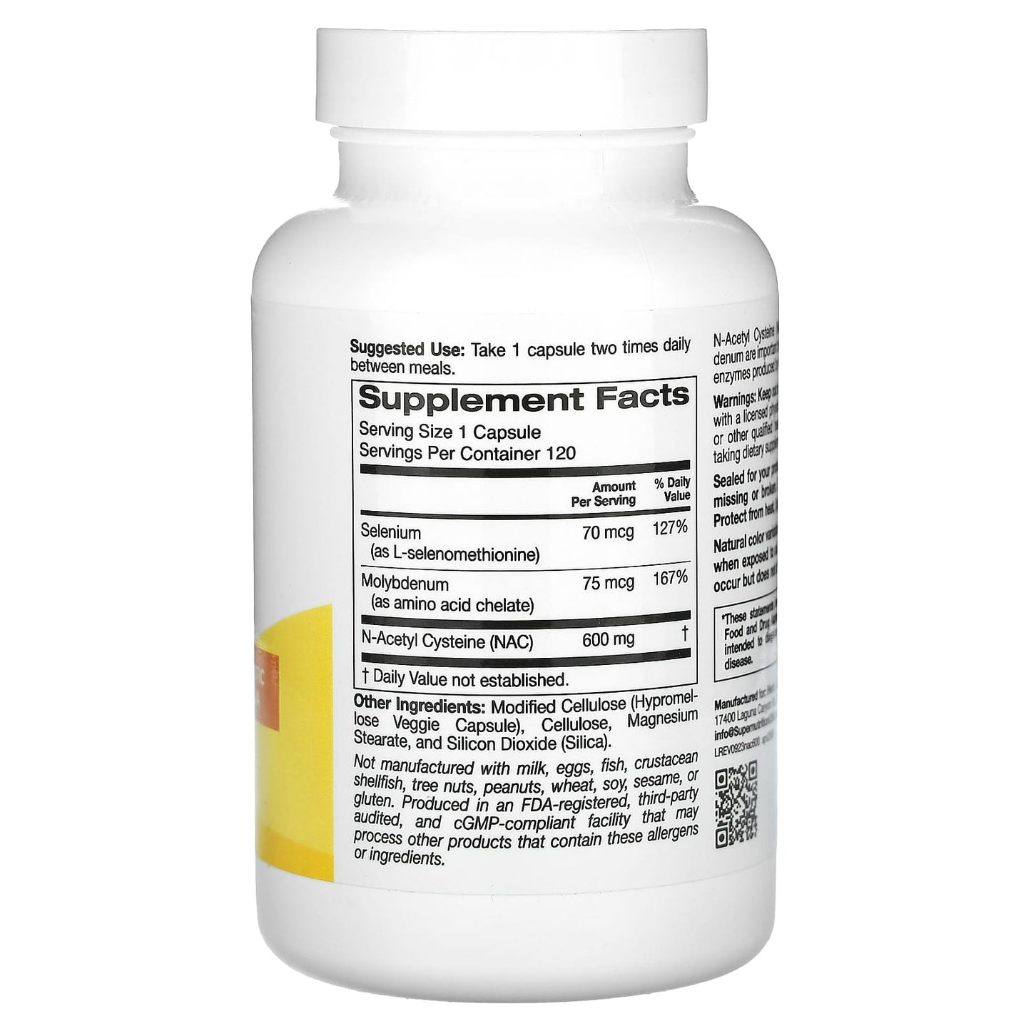 <span>Super Nutrition</span> N-Acetyl Cysteine Antioxidant Support - 120 Veggie Capsules - Image 2