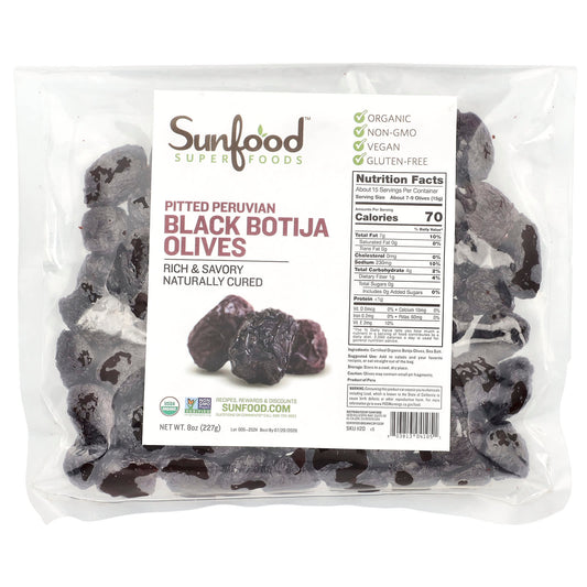 Sunfood, Pitted Peruvian Black Botija Olives, 8 oz (227 g) - Image 1