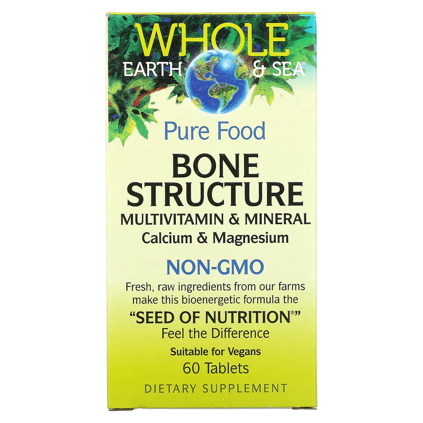 Natural Factors, Whole Earth & Sea, Bone Structure Multivitamin & Mineral, Calcium & Magnesium, 60 Tablets - Image 1