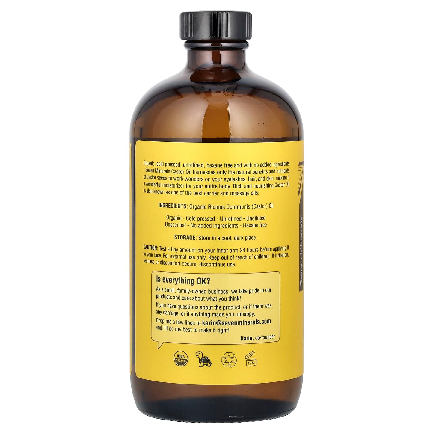Seven Minerals, Organic Castor Oil, 16 fl oz (473 ml) - Image 2