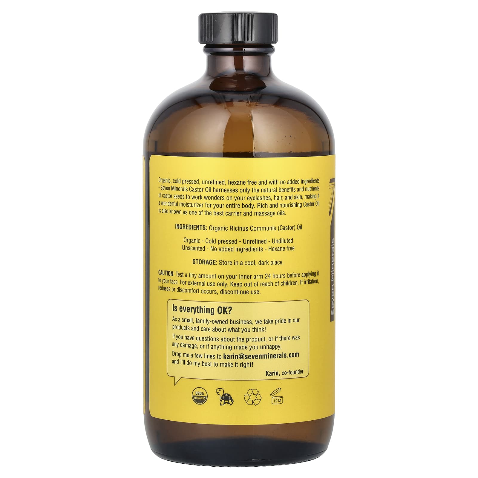 Seven Minerals, Organic Castor Oil, 16 fl oz (473 ml) - Image 2