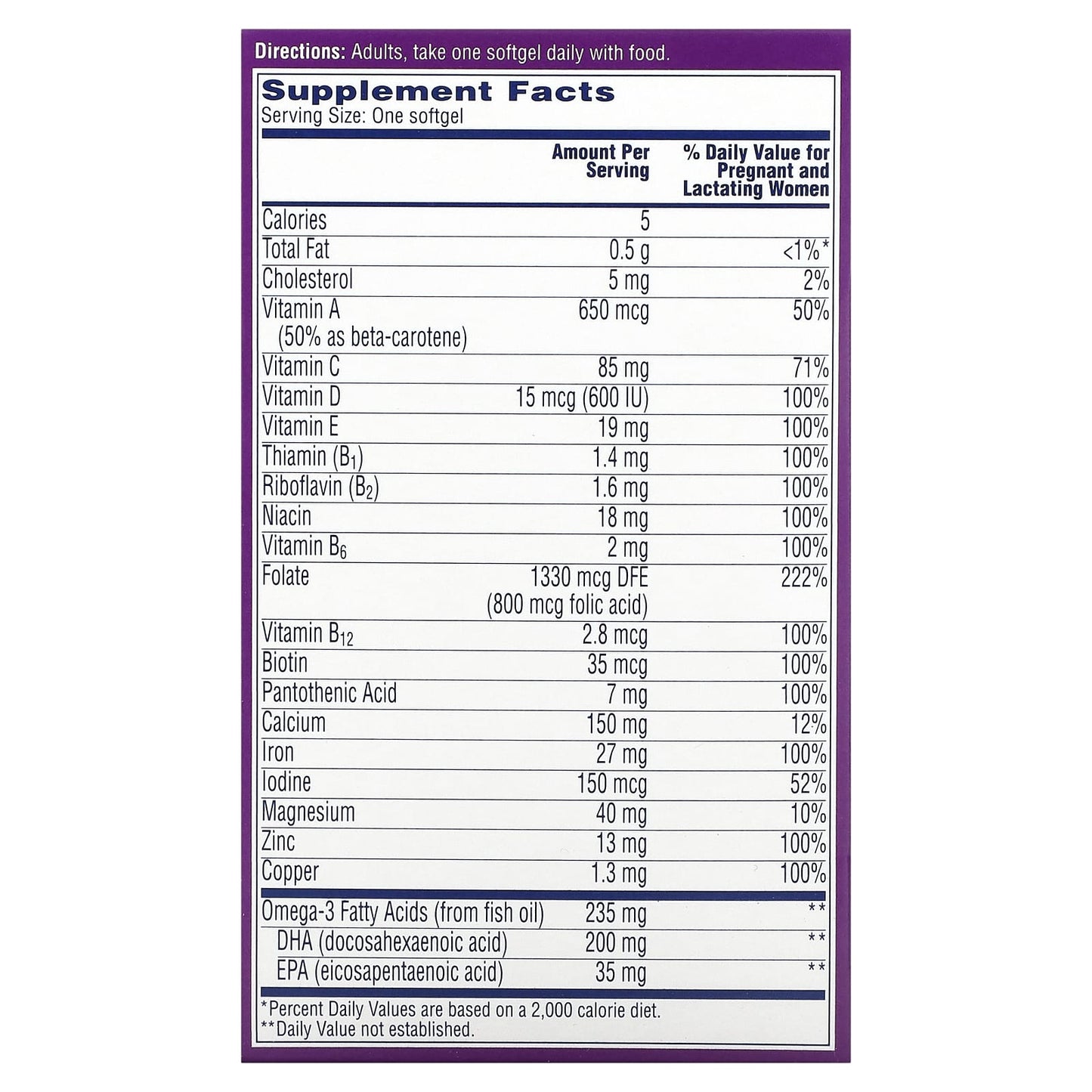 One-A-Day, Prenatal 1 with Folic Acid, DHA & Iron, 60 Softgels - Image 2