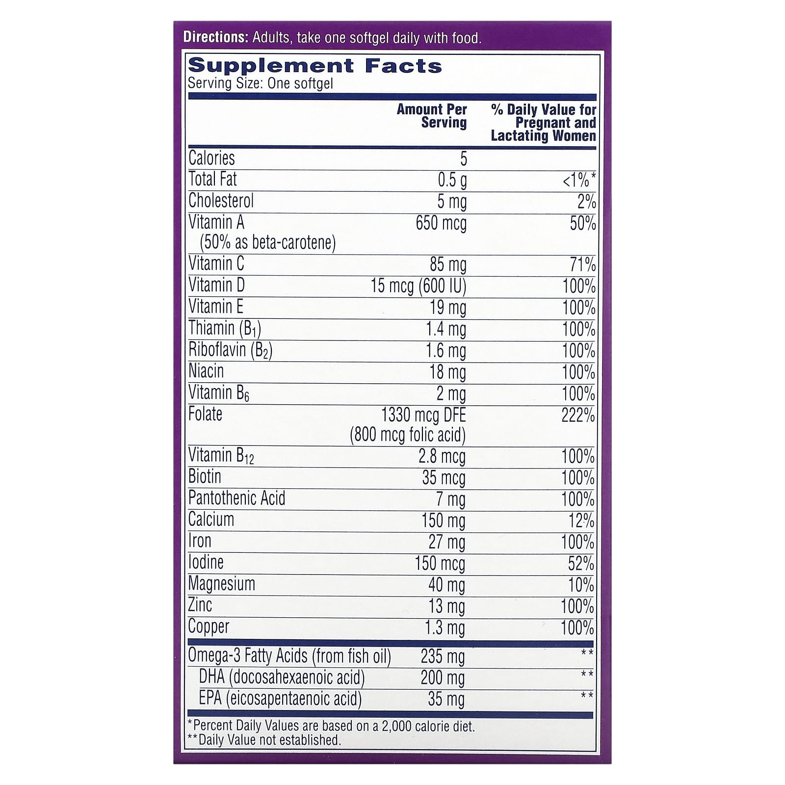 One-A-Day, Prenatal 1 with Folic Acid, DHA & Iron, 60 Softgels - Image 2