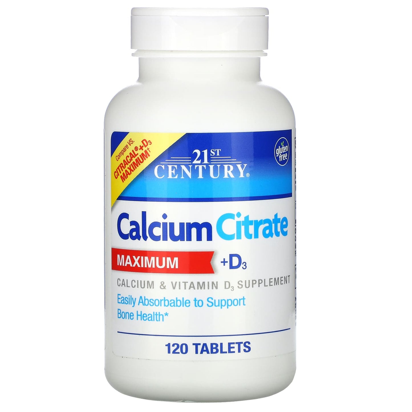 21st Century Calcium Citrate Maximum D3 Supplement, 120 Tablets - Image 1