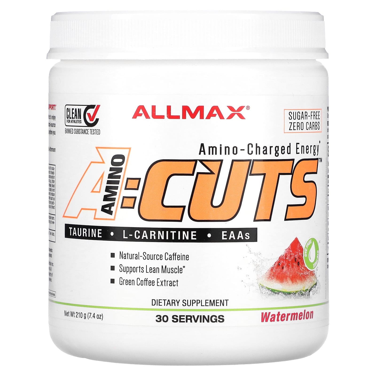 ALLMAX ACUTS Amino-Charged Energy Drink Mix, Watermelon, 7.4 oz (210 g) - Image 1