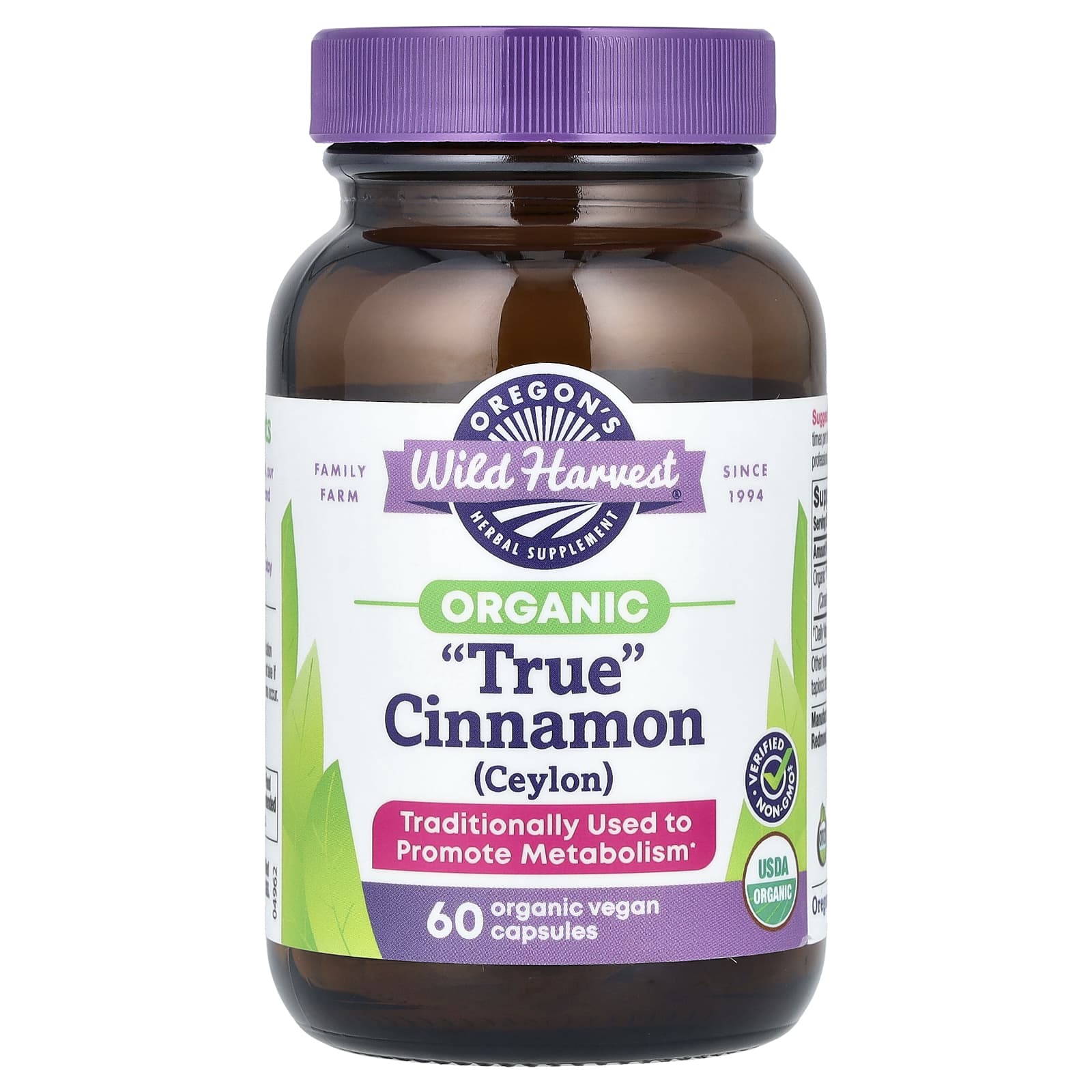 Oregon's Wild Harvest, Organic "True" Cinnamon (Ceylon), 60 Organic Vegan Capsules (450 mg per Capsule) - Image 1