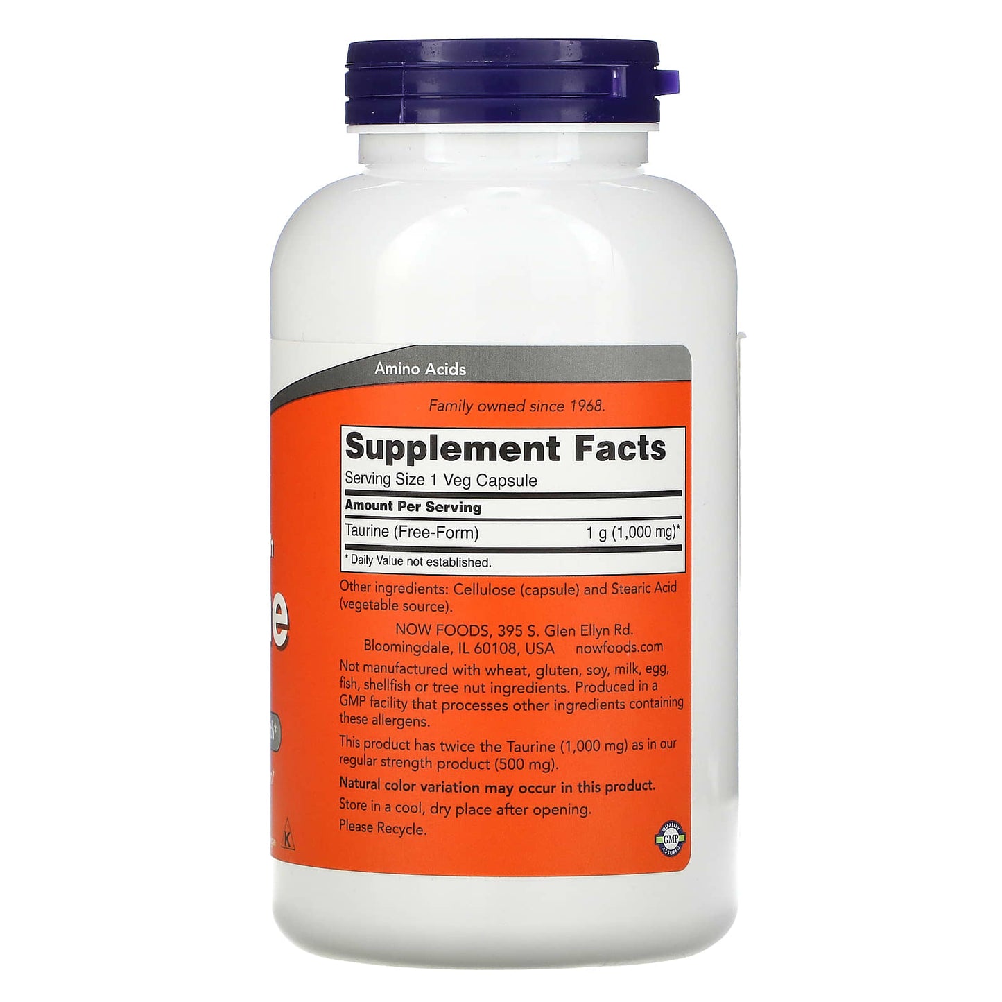 NOW Foods, Double Strength Taurine, 1,000 mg, 250 Veg Capsules - Image 2