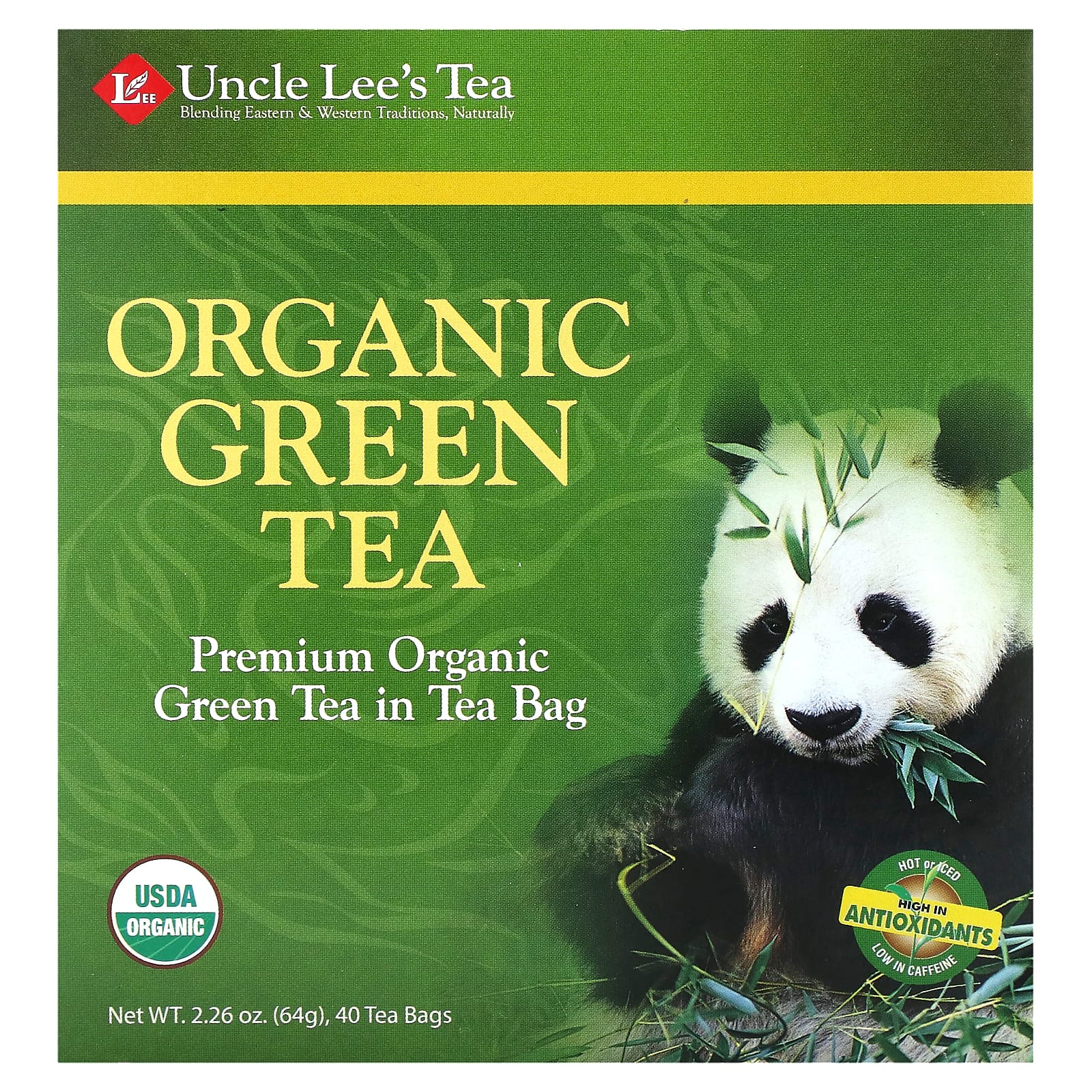 Uncle Lee's Tea, Organic Green Tea, 40 Tea Bags, 2.26 oz (64 g) - Image 1