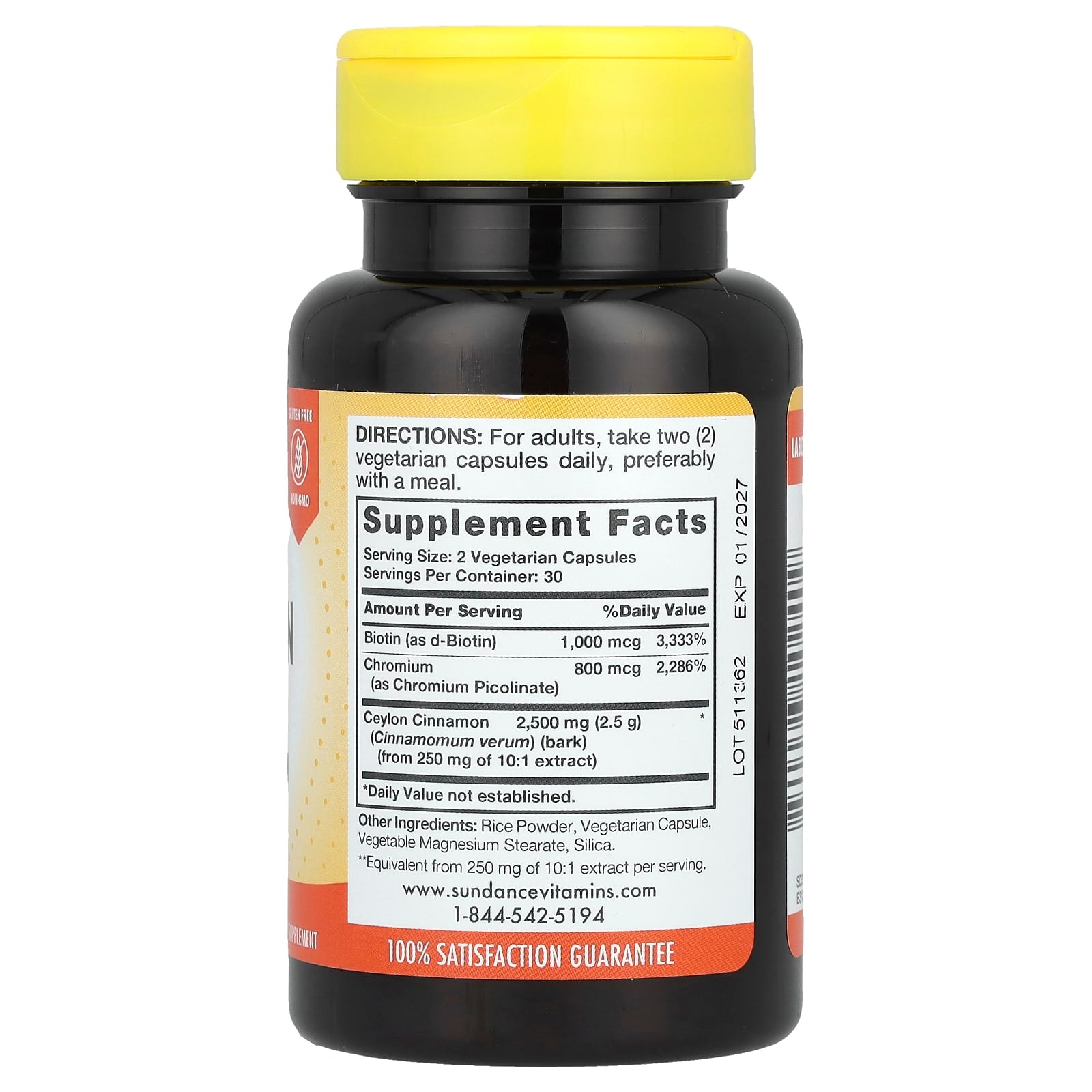 Sundance Vitamins, Ultra Ceylon Cinnamon + Chromium & Biotin, 60 Vegetarian Capsules - Image 2